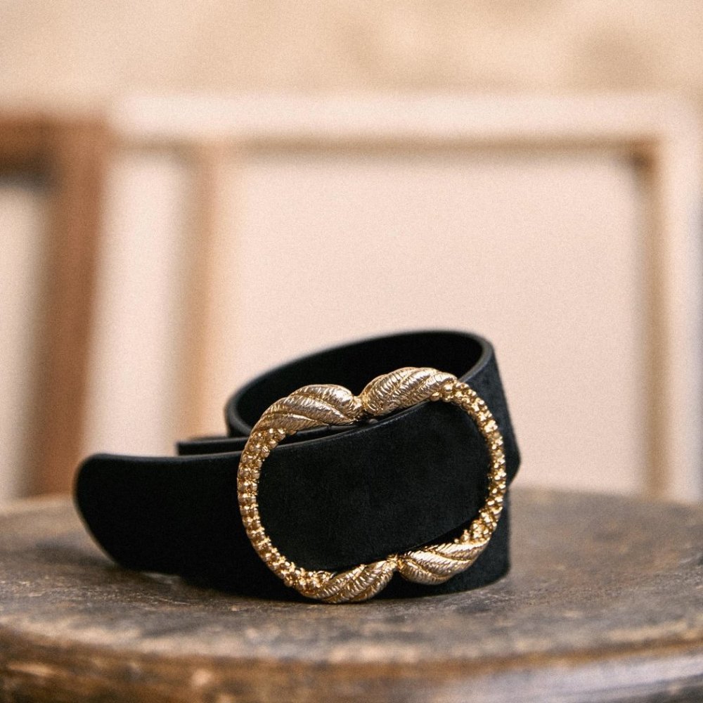 Sezane Artemis Belt Black Suede Size 80 Sm/Med NWT